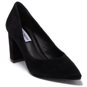 Steve Madden Savy Pointed Toe Block-Heel Pump - Black Suede - Size 9